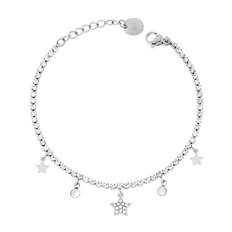 BRACCIALE TENNIS CON STELLE PENDENTI E CRYSTAL BIANCHI IN ACCIAIO