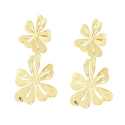 ORECCHINI CON FIORI DEGRADÈ PENDENTI CON LAVORAZIONE MARTELLATA IN ACCIAIO COLORE ORO