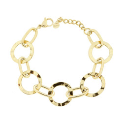 BRACCIALE CATENA CON PIASTRE TONDE IRREGOLARI MARTELLATE IN ACCIAIO COLORE ORO