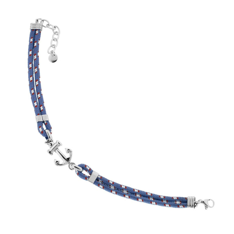 BRACCIALE UOMO IN CORDONCINO NYLON BLU CON ANCORA E ACCESSORI IN ACCIAIO