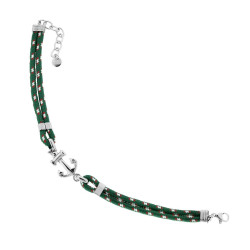 BRACCIALE UOMO IN CORDONCINO NYLON VERDE CON ANCORA E ACCESSORI IN ACCIAIO