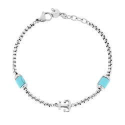 BRACCIALE CATENA VENEZIANA CON ANCORA CENTRALE E PIETRE COLORE TURCHESE IN ACCIAIO