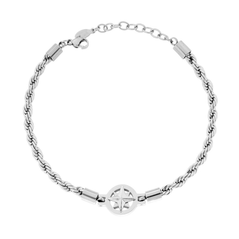 BRACCIALE CATENA CORDA DIAMANTATA CON ROSA DEI VENTI IN ACCIAIO