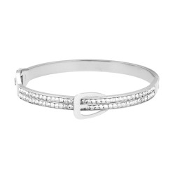 BRACCIALE RIGIDO MODELLO SCHIAVA CINTURA CON FIBBIA E CRYSTAL BIANCHI IN ACCIAIO