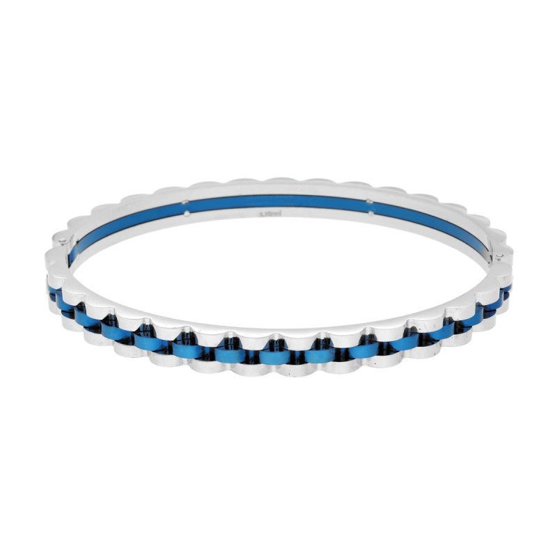 BRACCIALE RIGIDO MODELLO SCHIAVA CATENA ONDULATA BLU IN ACCIAIO