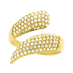 ANELLO FASCIA CONTRARIE NASTRO CON CRYSTAL BIANCHI IN ACCIAIO COLORE ORO