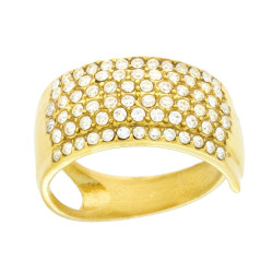 ANELLO FASCIA VERETTA CON CRYSTAL BIANCHI IN ACCIAIO COLORE ORO