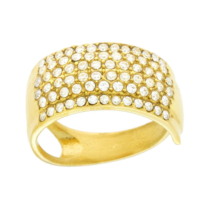 ANELLO FASCIA VERETTA CON CRYSTAL BIANCHI IN ACCIAIO COLORE ORO