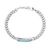 BRACCIALE CATENA GRUMETTA CON TARGA E PIETRE TONDE COLORE TURCHESE IN ACCIAIO