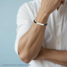 BRACCIALE UOMO IN ECOPELLE INTRECCIATA NERO CON TARGA E FUNE IN ACCIAIO