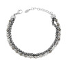 BRACCIALE DUE FILI CATENA SPIGA E PALLINE ATERNATE CON PIETRE COLORE DIASPRO GRIGIO IN ACCIAIO