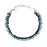 BRACCIALE DUE FILI CATENA SPIGA E PALLINE ATERNATE CON PIETRE COLORE TURCHESE IN ACCIAIO