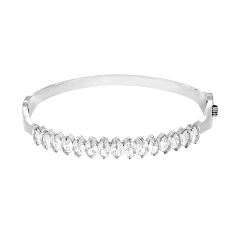 BRACCIALE RIGIDO MODELLO SCHIAVA CON CRYSTAL BIANCHI TAGLIO OVALE IN ACCIAIO
