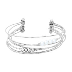 BRACCIALE SEMIRIGIDO MULTIFILO CON PALLINE E PERLE BIANCHE IN ACCIAIO