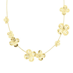 COLLANA CODA DI TOPO CON FIORI CON LAVORAZIONE MARTELLATA IN ACCIAIO COLORE ORO