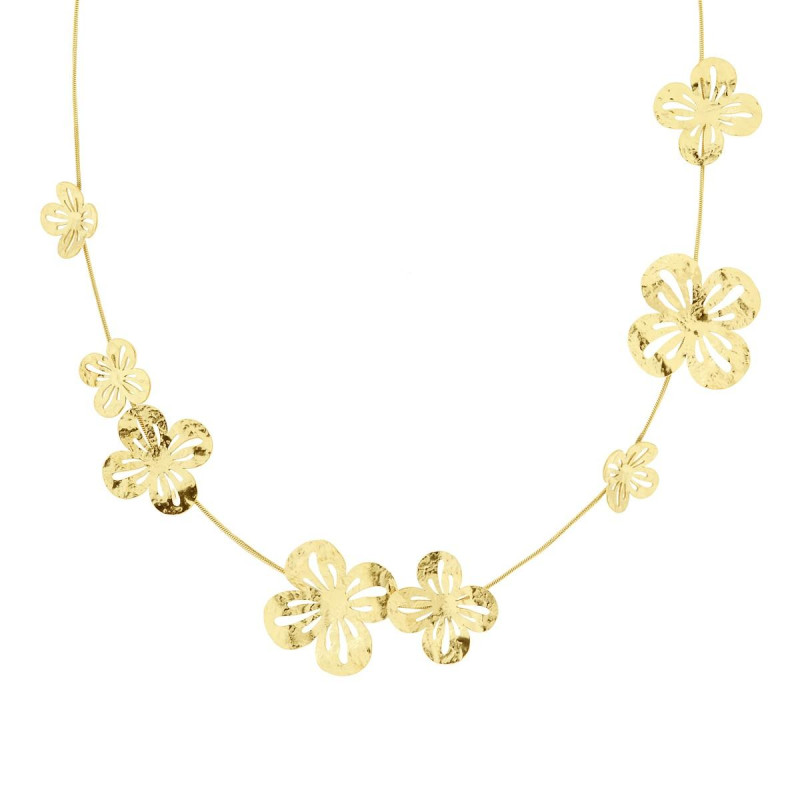 COLLANA CODA DI TOPO CON FIORI CON LAVORAZIONE MARTELLATA IN ACCIAIO COLORE ORO