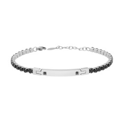 BRACCIALE TENNIS CON TARGA E CRYSTAL NERI IN ACCIAIO