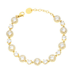 BRACCIALE TENNIS TONDI CONTORNATI DA CRYSTAL BIANCHI IN ACCIAIO COLORE ORO
