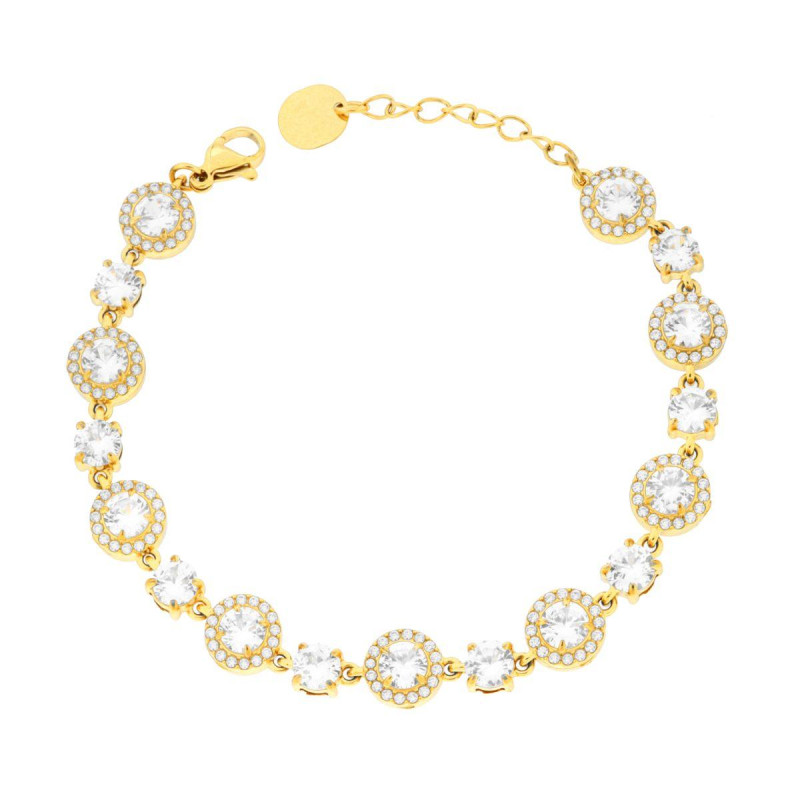 BRACCIALE TENNIS TONDI CONTORNATI DA CRYSTAL BIANCHI IN ACCIAIO COLORE ORO