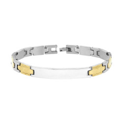 BRACCIALE UOMO MAGLIA IMPERNIATA CON TARGA E DETTAGLI ORNATI COLORE ORO IN ACCIAIO
