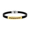 BRACCIALE UOMO IN CAUCCIU PVC NERO CON TARGA COLORE ORO E DECORO GEOMETRICO IN ACCIAIO