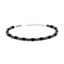 BRACCIALE CATENA CON CILINDRI BRUNITI E PIETRE ONICE NERO IN ACCIAIO