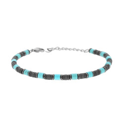 BRACCIALE CATENA CON CILINDRI BRUNITI E PIETRE TURCHESI IN ACCIAIO