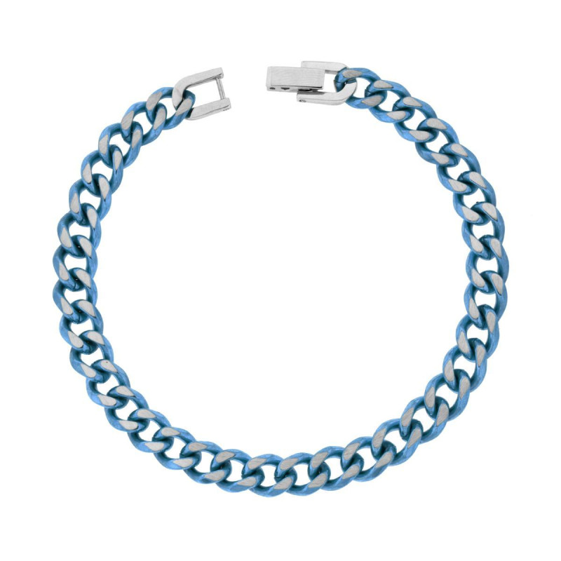 BRACCIALE CATENA GRUMETTA DIAMANTATA COLORE BLU IN ACCIAIO
