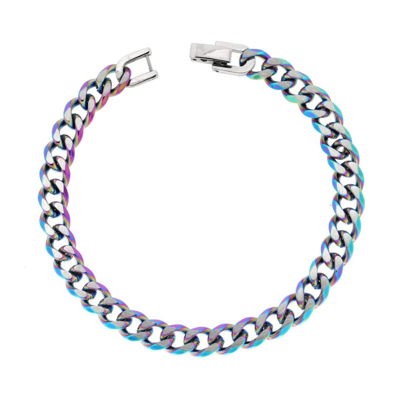BRACCIALE CATENA GRUMETTA DIAMANTATA COLORE BOREALE MULTICOLOR IN ACCIAIO