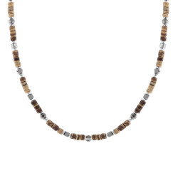 COLLANA CATENA CON PIETRE CILINDRICHE EFFETTO NATURALE E PIETRE EMATITE IN ACCIAIO