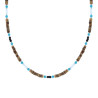 COLLANA CATENA CON PIETRE CILINDRICHE EFFETTO NATURALE CON PIETRE TURCHESE E NERE CON PERLE BIANCHE IN ACCIAIO
