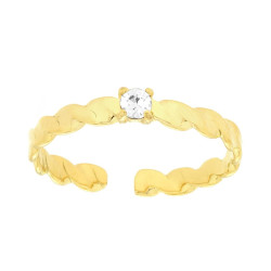 ANELLO SOLITARIO FASCIA ONDULATA E CRYSTAL BIANCO IN ACCIAIO COLORE ORO