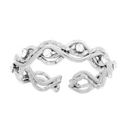 ANELLO FILI ONDULATI CON CRYSTAL BIANCHI IN ACCIAIO