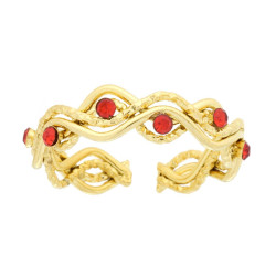ANELLO FILI ONDULATI CON CRYSTAL ROSSI IN ACCIAIO COLORE ORO