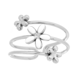 ANELLO MULTIFILO CON FIORI E SMALTO BIANCO IN ACCIAIO