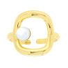 ANELLO CON RETTANGOLO E PERLA BIANCA IN ACCIAIO COLORE ORO