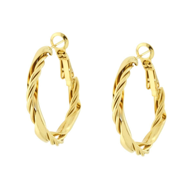 ORECCHINI CERCHIO TORCHON MM 28 IN ACCIAIO COLORE ORO