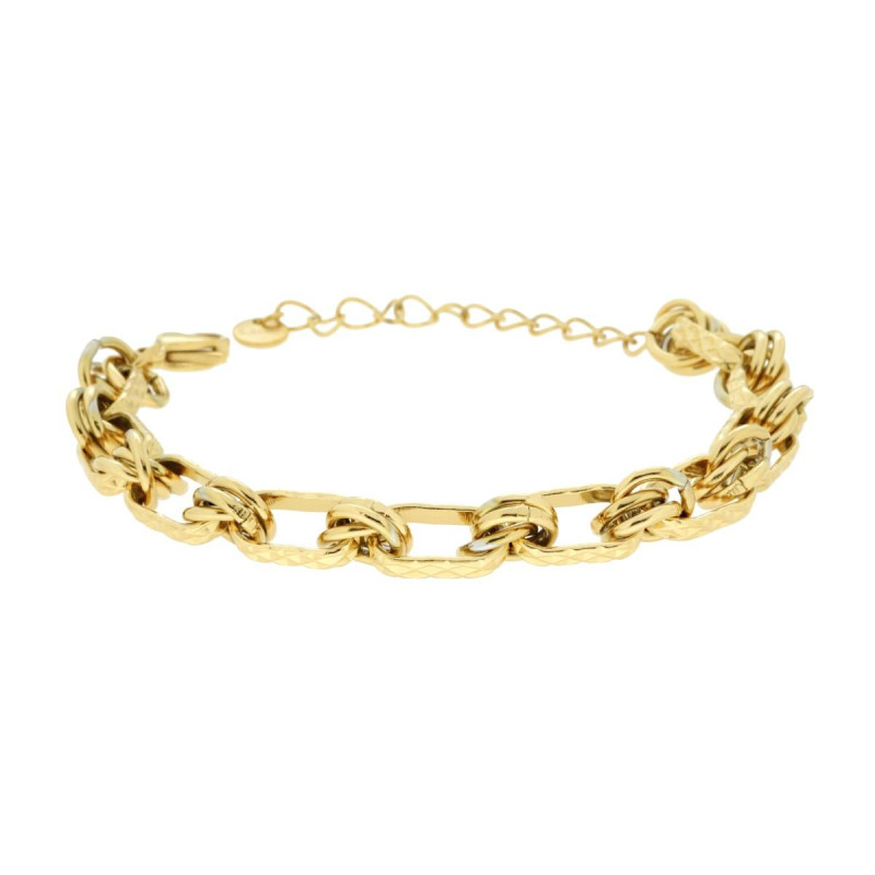 BRACCIALE CATENA FORZATINA MULTIMAGLIA GODRONATA IN ACCIAIO COLORE ORO