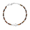 BRACCIALE CATENA CON CILINDRI DIAMANTATI ALTERNATI A PIETRE COLORE OCCHIO DI TIGRE E ANCORA CENTRALE IN ACCIAIO