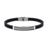 BRACCIALE UOMO IN CAUCCIU PVC NERO CON TARGA E DECORO GEOMETRICO IN ACCIAIO