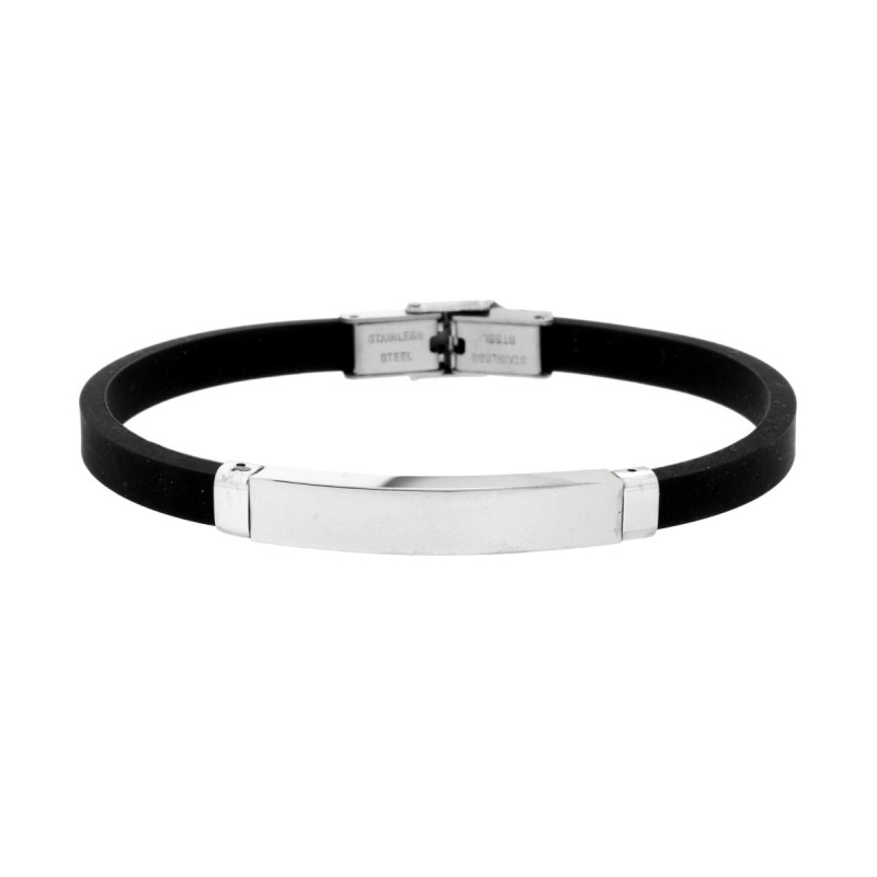 BRACCIALE UOMO IN CAUCCIU PVC NERO CON TARGA IN ACCIAIO