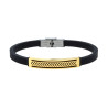 BRACCIALE UOMO IN CAUCCIU PVC NERO CON TARGA COLORE ORO E DECORO GEOMETRICO IN ACCIAIO