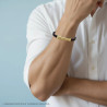 BRACCIALE UOMO IN CAUCCIU PVC NERO CON TARGA COLORE ORO E DECORO GEOMETRICO IN ACCIAIO