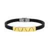 BRACCIALE UOMO IN CAUCCIU PVC NERO CON TARGA COLORE ORO E DECORO GEOMETRICO IN ACCIAIO