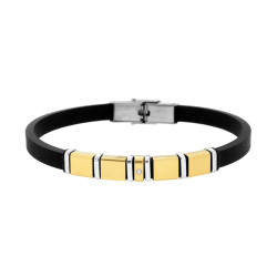 BRACCIALE UOMO IN CAUCCIU PVC NERO CON ACCESSORI COLORE ORO E CRYSTAL BIANCO IN ACCIAIO