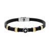 BRACCIALE UOMO IN CAUCCIU PVC NERO CON ACCESSORI DENTELLATI COLORE ORO CON ROSA DEI VENTI CENTRALE IN ACCIAIO