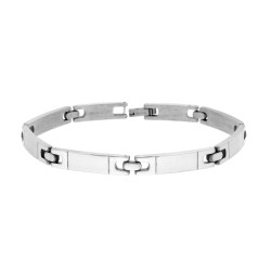 BRACCIALE UOMO MAGLIA IMPERNIATA CON TARGHE IN ACCIAIO