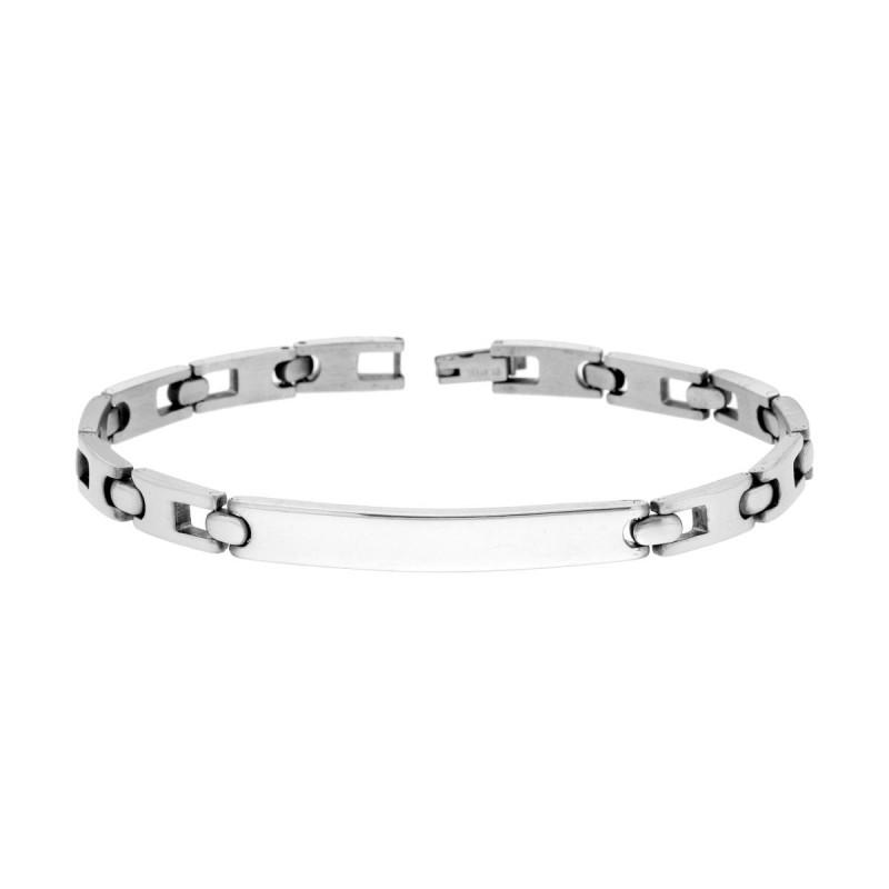 BRACCIALE UOMO MAGLIA IMPERNIATA CON TARGA IN ACCIAIO