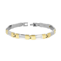 BRACCIALE UOMO MAGLIA IMPERNIATA CON DETTAGLI COLORE ORO IN ACCIAIO