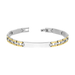 BRACCIALE UOMO MAGLIA IMPERNIATA CON TARGA E DETTAGLI COLORE ORO IN ACCIAIO
